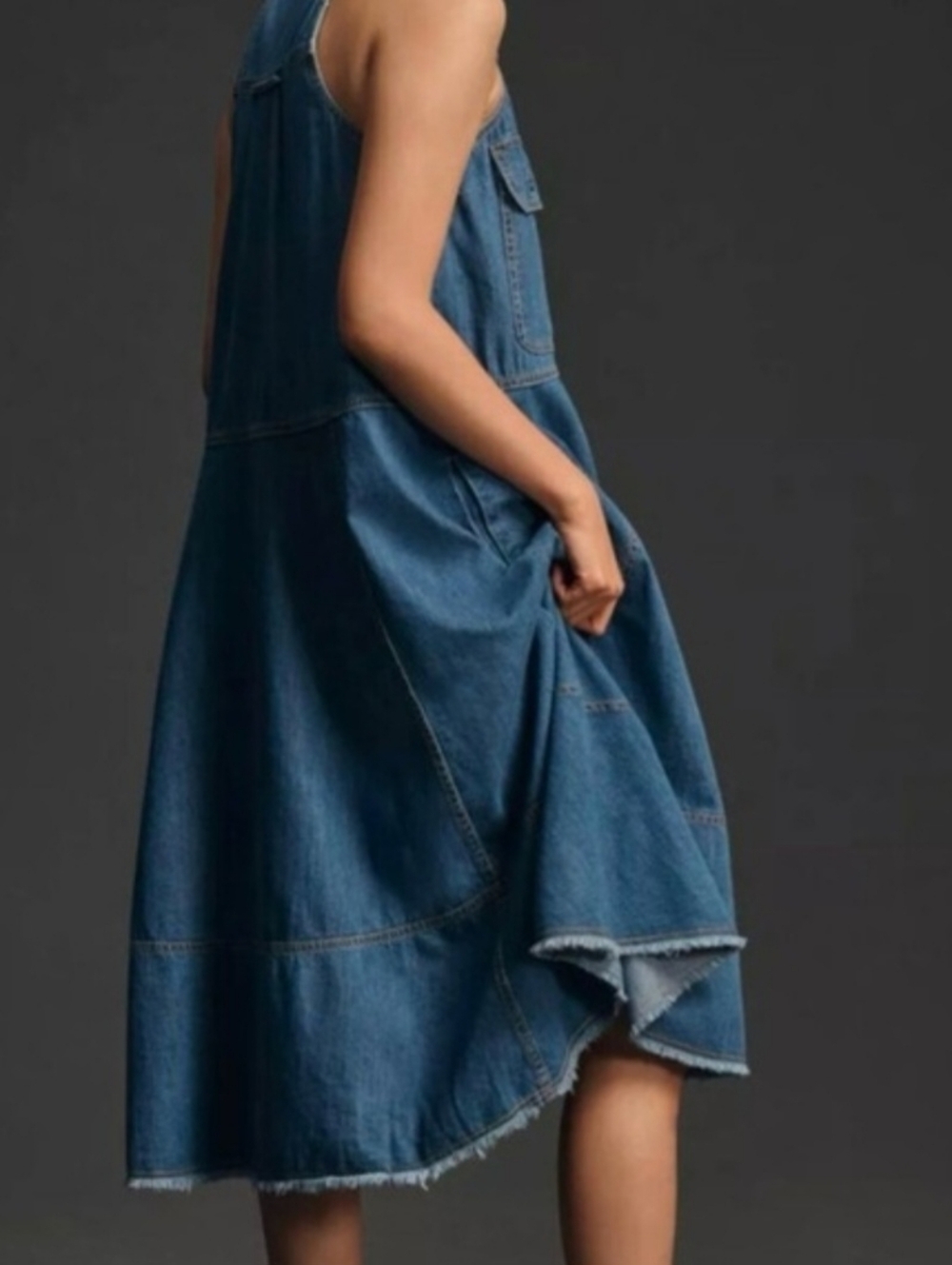 Anthropologie Pilcro Dress Denim Chambray Sleeveless Halter Swing Midi Size XL - Picture 6 of 12